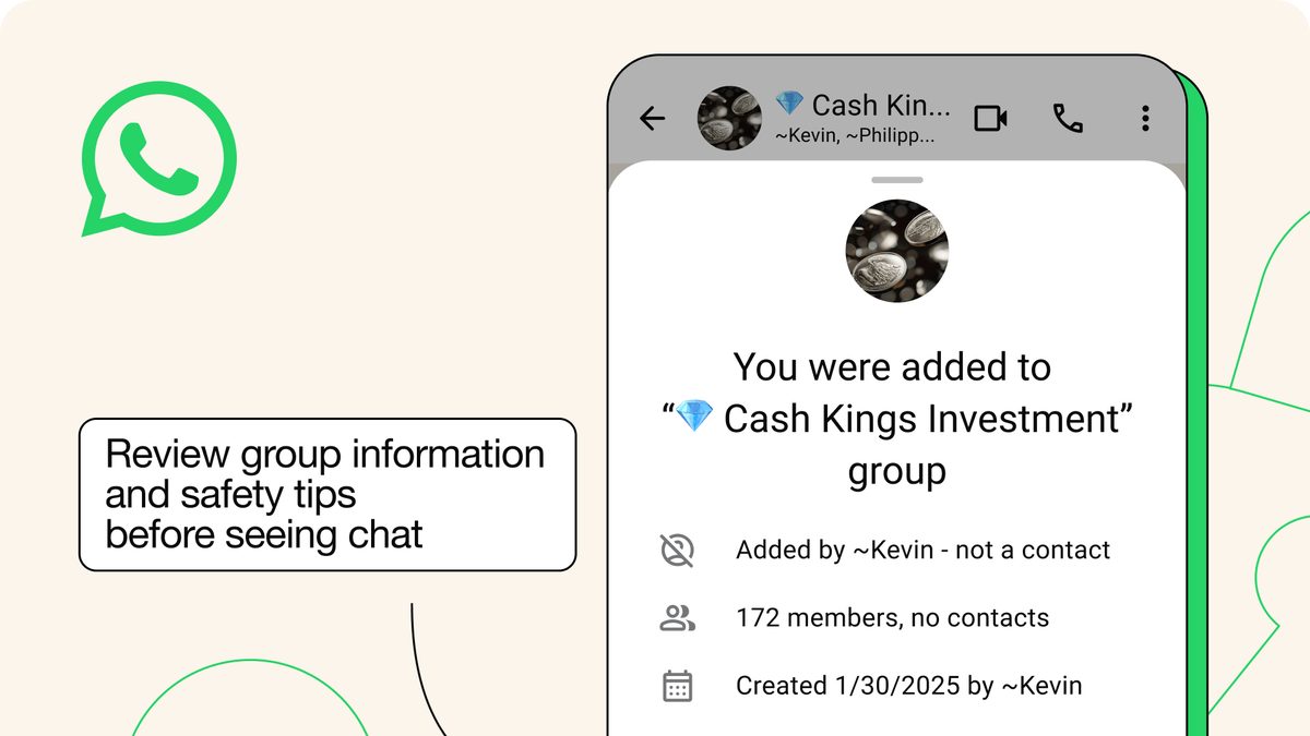 Tela do WhatsApp com o aviso de segurança que aparece quando um desconhecido adiciona você a um grupo