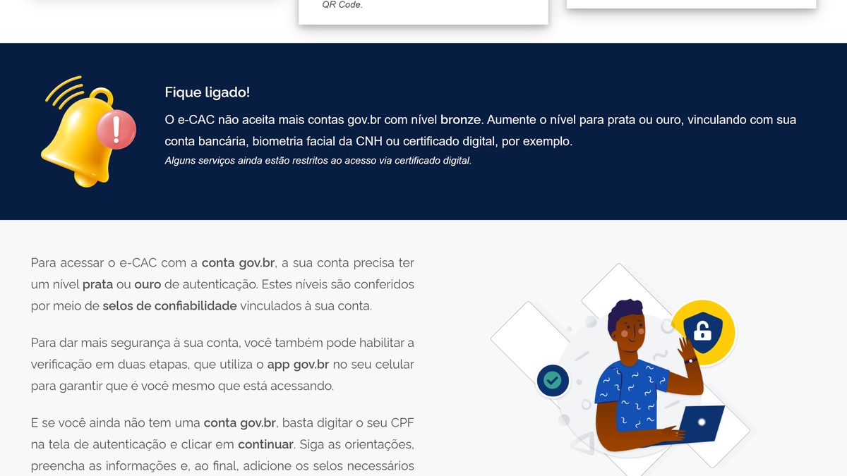 Aviso da Receita Federal: o e-CAC não aceita mais contas gov.br de nível bronze, só prata ou ouro